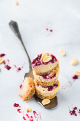 Handmade raw protein energy bars or cheesecakes, superfood healthy snack