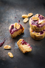 Handmade raw protein energy bars or cheesecakes, superfood healthy snack