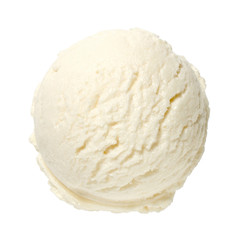 Vanilla ice cream scoop top view isolated on white background.
