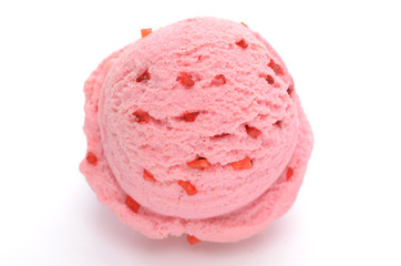 Strawberry strawberry Ice Cream Scoop top view Isolated On White Backgroundice cream