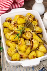 Roasted baby potatoes baked with cheese