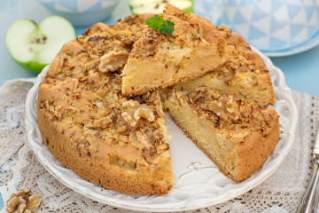Sweet cake with apples and walnuts