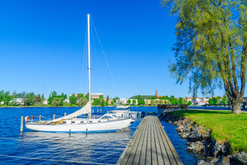 Lake, pier and boats in Savonlinna, Finland