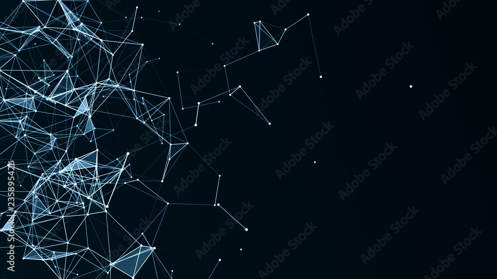 Poster abstract polygonal space background with connecting dots and lines .concept of network. 3d rendering