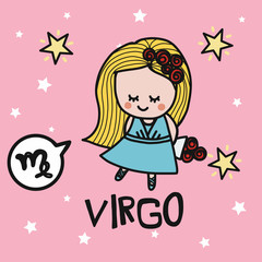 Virgo horoscope cartoon vector illustration doodle style 