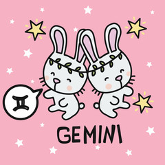 Gemini horoscope cartoon vector illustration doodle style 