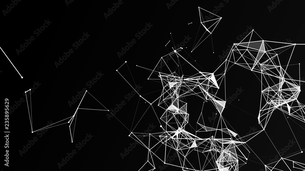 Poster abstract polygonal space background with connecting dots and lines .concept of network. 3d rendering