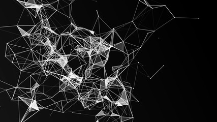 Abstract polygonal space background with connecting dots and lines .Concept of Network. 3d rendering.