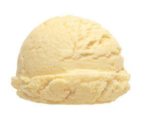 Vanilla ice cream scoop side view isolated on white background.