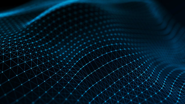 Abstract futuristic wave background. Wave of particles. Wave with connecting dots and lines. 3d rendering.
