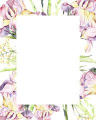 Watercolor wild herb frame. Handpainted  watercolor clipart of wild herbs and flowers. Use for postcard design, print, invitations, wedding invitation, packaging and more. - 235896292