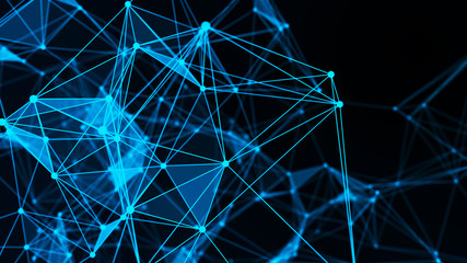 Abstract connection of dots and lines. Distribution of triangular shapes in space. Network connection structure.