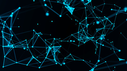 Abstract connection of dots and lines. Distribution of triangular shapes in space. Network connection structure.