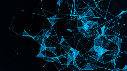 Abstract connection of dots and lines. Distribution of triangular shapes in space. Network connection structure.