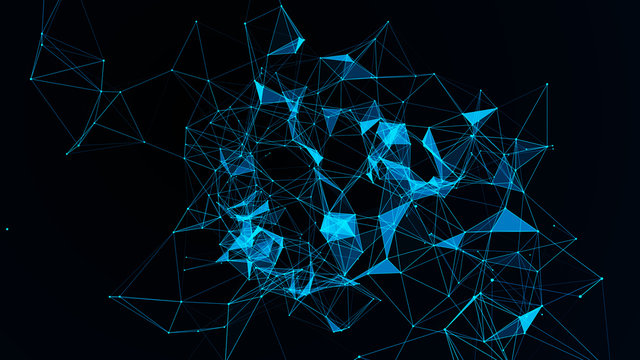Abstract connection of dots and lines. Distribution of triangular shapes in space. Network connection structure.