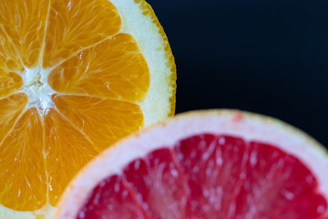Detail of slices  orange and grapefruit