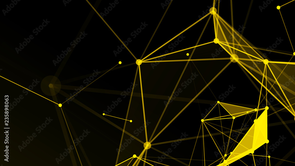 Poster plexus details consisting of points and lines. visualization digital background yellow shade. molecu