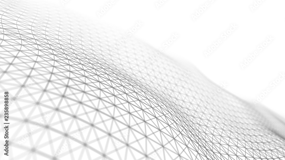 Poster white wave composed of lines and points. abstract light background. wave of particles.