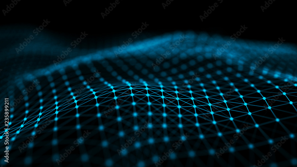 Poster abstract futuristic wave background. wave of particles. wave with connecting dots and lines. 3d rend