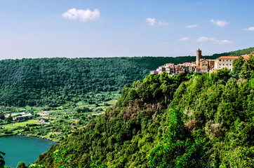 The town of Nemi, located on a cliff above the lake in the vicinity of Rome. Italy.

