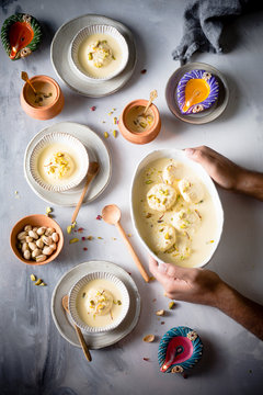 Ras malai, an Indian sweet delicacy, having a rich cheesecake texture