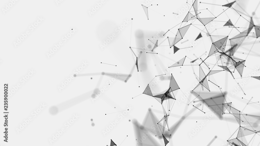 Poster Abstract background consisting of triangles in space. Polygonal white background. Plexus effect. 3d rendering.