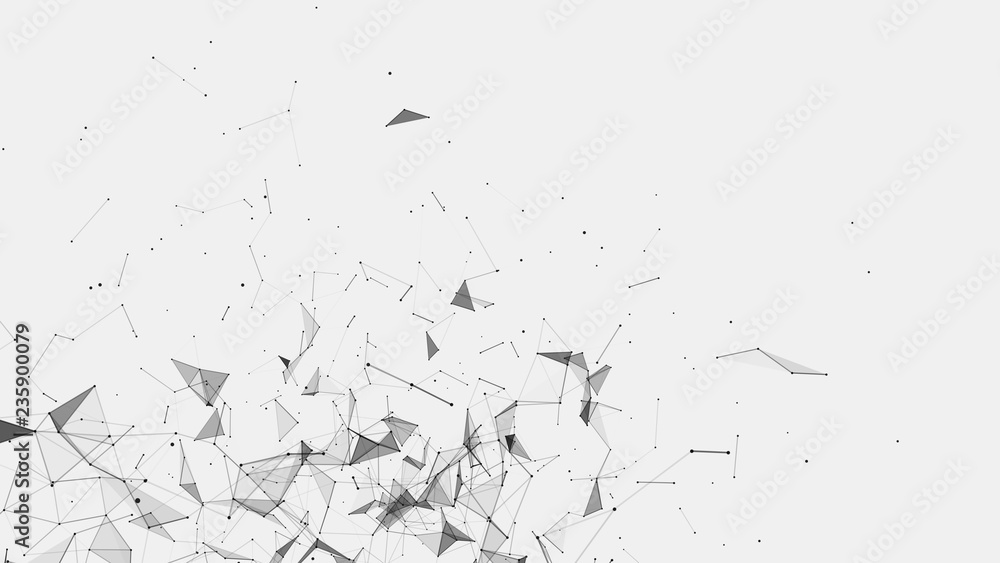 Poster Abstract background consisting of triangles in space. Polygonal white background. Plexus effect. 3d rendering.