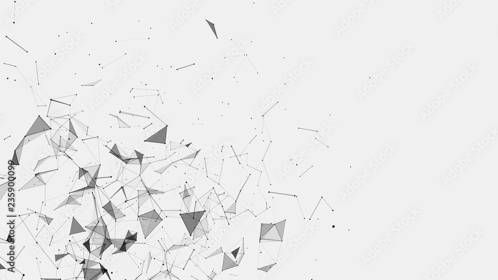 Poster Abstract background consisting of triangles in space. Polygonal white background. Plexus effect. 3d rendering.