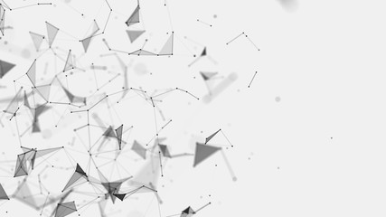 Abstract background consisting of triangles in space. Polygonal white background. Plexus effect. 3d rendering.