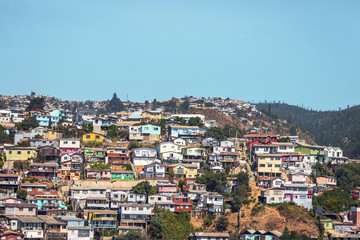 Fototapeta na wymiar Houses of Valparaiso view from Cerro Polanco Hill - Valparaiso, Chile