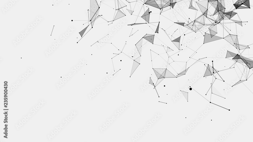 Poster Abstract background consisting of triangles in space. Polygonal white background. Plexus effect. 3d rendering.