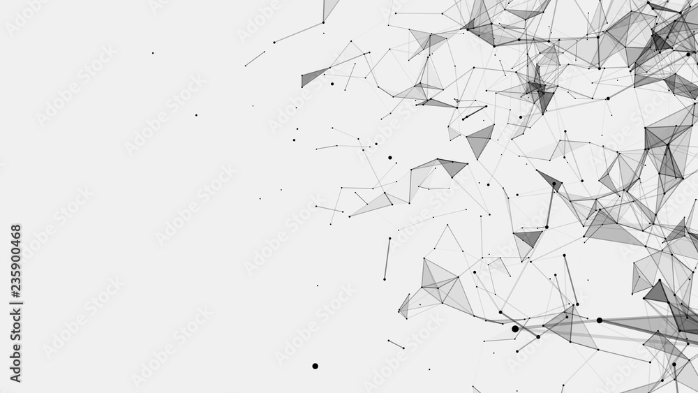 Poster Abstract background consisting of triangles in space. Polygonal white background. Plexus effect. 3d rendering.