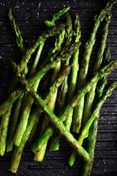 Close up of chargrilled asparagus spears