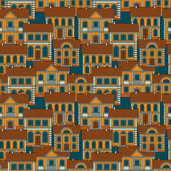 Set of Colorful houses. Flat style Vector Seamless Pattern.