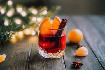 Christmas mulled wine on a wooden table