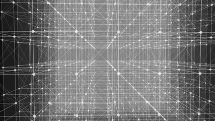 White translucent plates in space. The connection plates with lines and dots on dark background. 3d rendering.