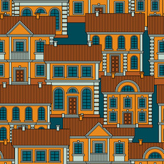 Set of Colorful houses. Flat style Vector Seamless Pattern.
