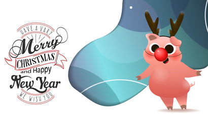 Happy Chinese New Year of pig poster card with lettering text logo design,