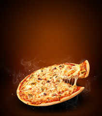Concept vertical promotional flyer and poster for Restaurant pizzeria menu with delicious taste...