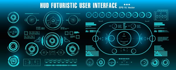 Obraz premium HUD futuristic blue user interface, dashboard display virtual reality technology screen