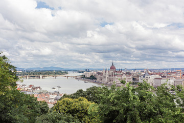 Fototapeta premium Panorama of Budapest with Hungarian Parliament and Danube River