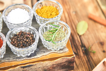 Seasoning background. Spice and herb seasoning with fresh and dried