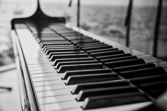 Close up view of piano keys