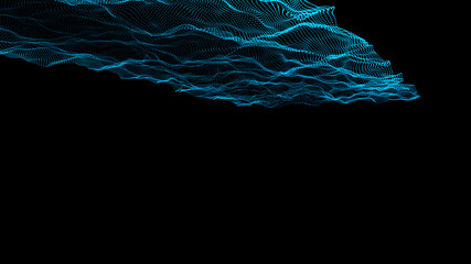 Futuristic point wave.Wave of particles. Abstract background with a dynamic wave. 3D rendering.