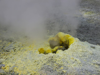 fumarole near the crater of Mutnovsky volcano. Kamchatka peninsula