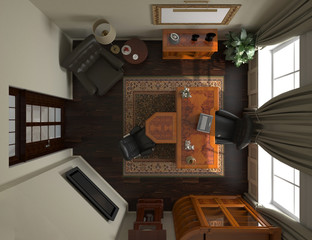 director's office, head office, interior visualization, 3D illustration
