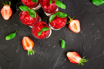 Summer refreshing strawberry sorbet, slush granita drink