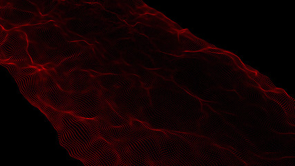 Futuristic point wave.Wave of particles. Abstract background with a dynamic wave. 3D rendering.