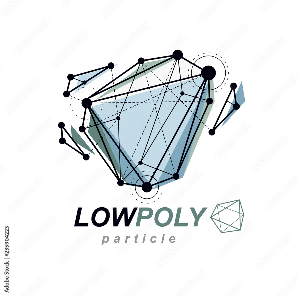 Aufkleber 3d polygonal geometric faceted object, vector abstract design element. new technology logotype.