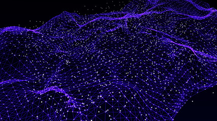 Abstract polygonal space. Network connection structure. Dark background with connecting dots and...